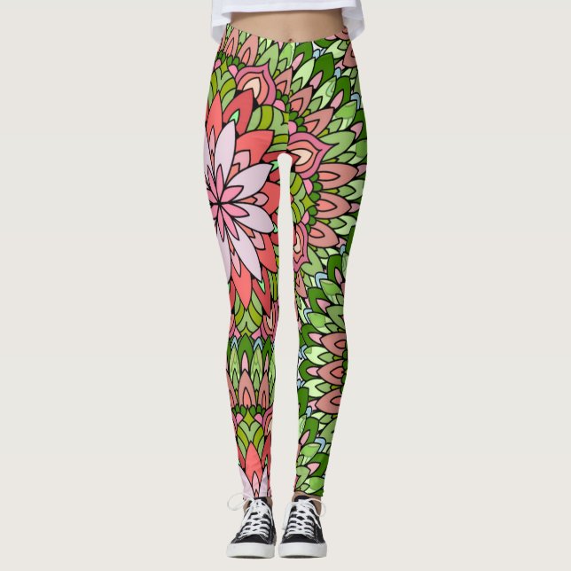 Mandala Design Christmas Pointsettia, Holiday Leggings (Front)