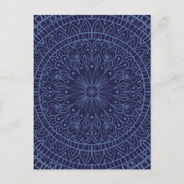 Mandala design in deep blue postcard (Front)