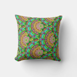 Mandala Design, Neon Pinwheels Cushion