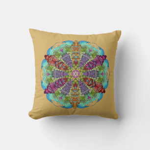 Mandala Design, VIctorian Homes, Aqua/Tan Cushion