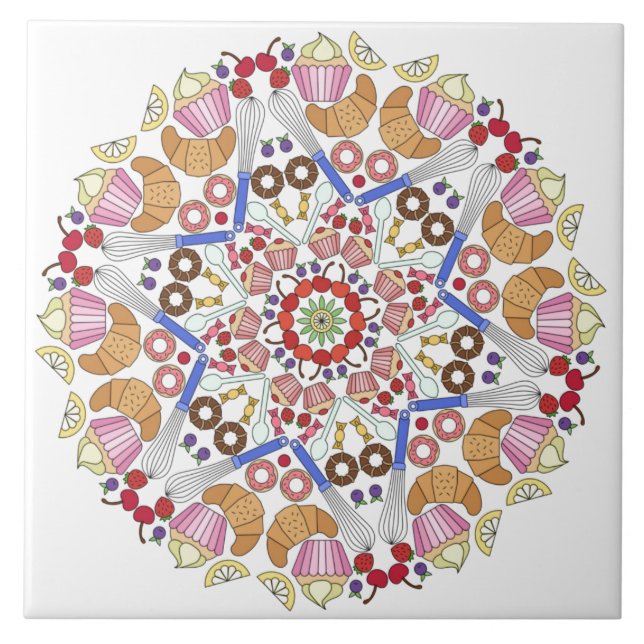 Mandala Design, Whimsical Kitchen Ceramic Tile (Front)