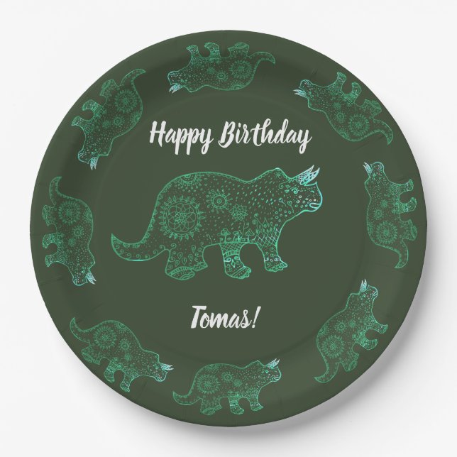 Mandala Dinosaur, boy Birthday party  Paper Plates (Front)