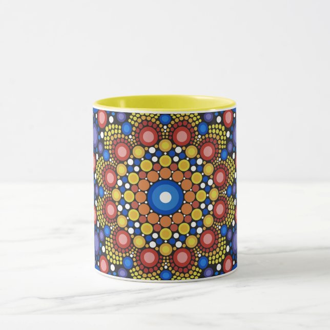 Mandala Dot Fractal Retro Hippie Trippy Dots Mug (Center)
