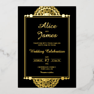 Mandala Double Frame Royal Black Gold Foil Wedding