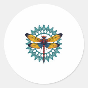 Mandala Dragonfly - Lotus Flower Insect Lover Ento Classic Round Sticker