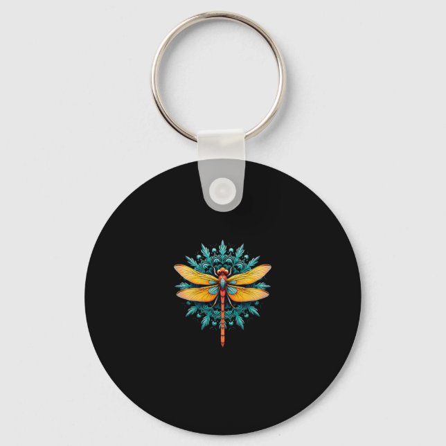 Mandala Dragonfly - Lotus Flower Insect Lover Ento Key Ring (Front)