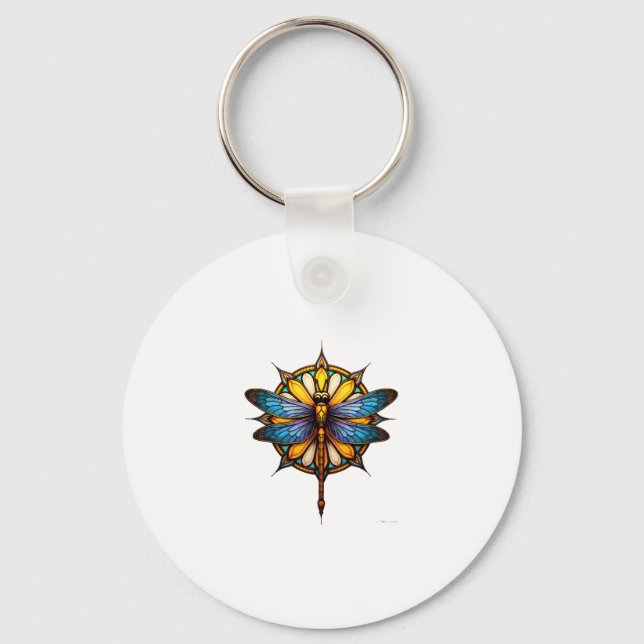Mandala Dragonfly Luminous Sacred Geometry Spiritu Key Ring (Front)