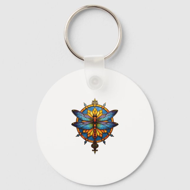 Mandala Dragonfly Luminous Sacred Geometry Spiritu Key Ring (Front)