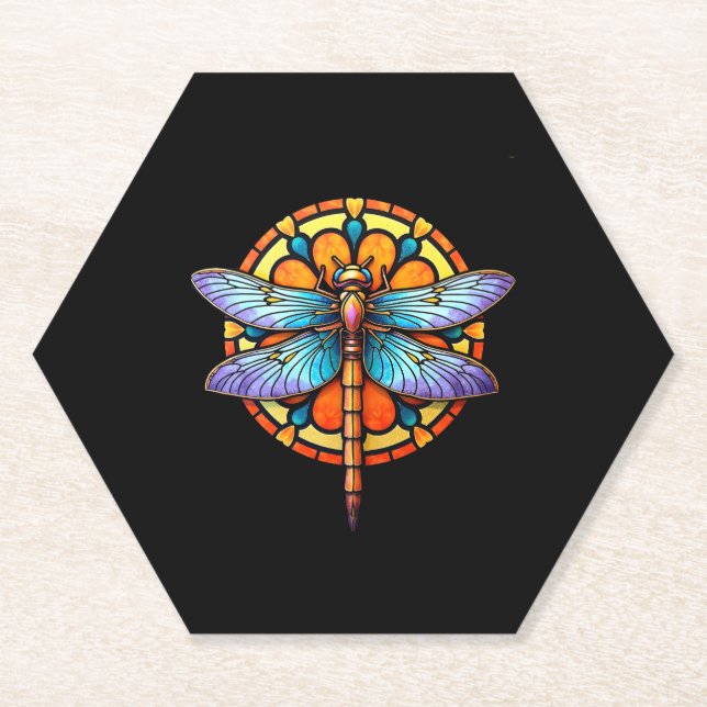 Mandala Dragonfly Luminous Sacred Geometry Spiritu Paper Coaster (Front)