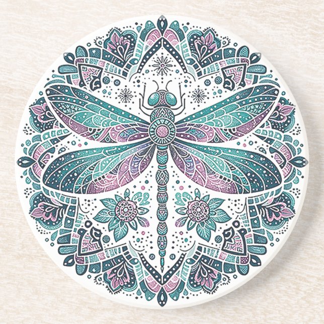Mandala Dragonfly Sandstone Coaster (Front)