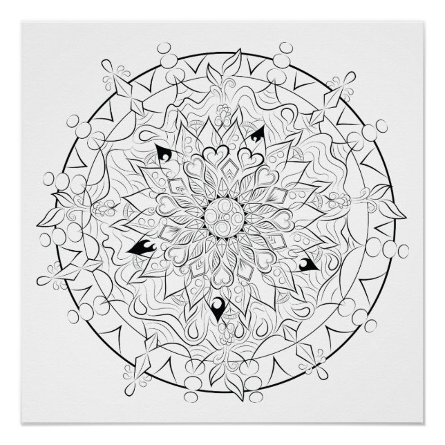 Mandala drawing adult coloring poster (Front)
