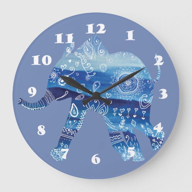 Mandala Elephant  Art Round (Large) Wall Clock (Front)