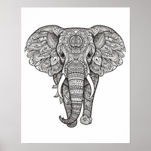 Mandala Elephant Colouring Poster for Adults