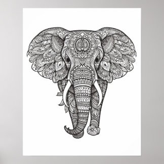 Mandala Elephant Colouring Poster for Adults