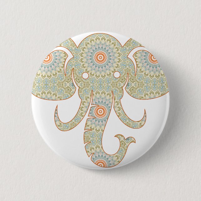 Mandala Elephant Head Design 6 Cm Round Badge (Front)
