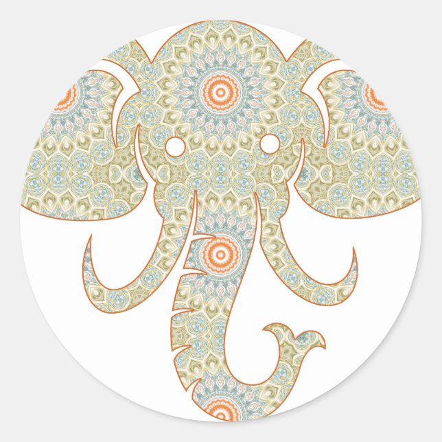 Mandala Elephant Head Design Classic Round Sticker (Front)