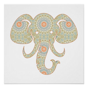 Mandala Elephant Head Design Poster