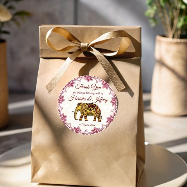 Mandala elephants Indian border Indian wedding Classic Round Sticker (Mandala elephants Indian border Indian wedding Classic Round Sticker)