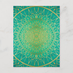Mandala Emeral Green Gold Colorful Postcard