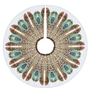Mandala Feathers Watercolor: Natural Lace Design Brushed Polyester Tree Skirt