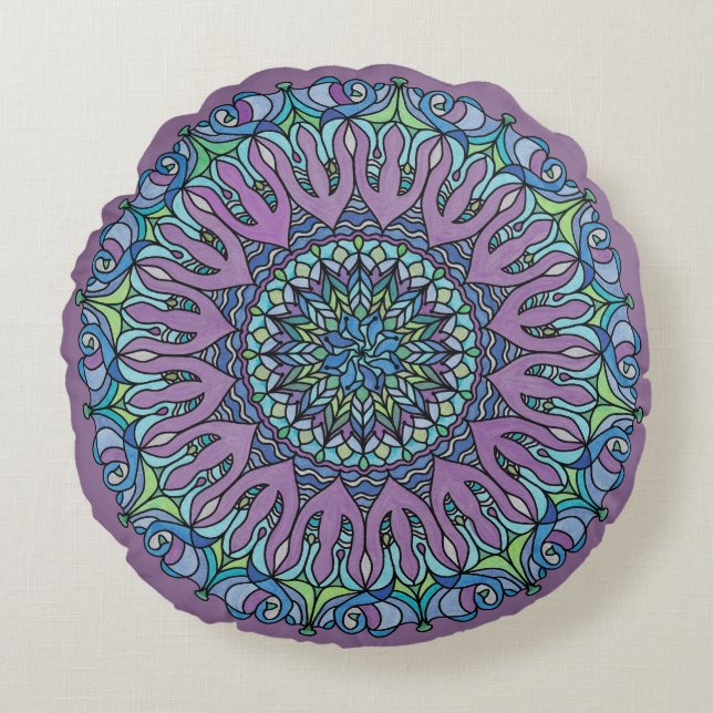 Mandala Floor Pillow Cushion - Teardrop Lavender (Front)