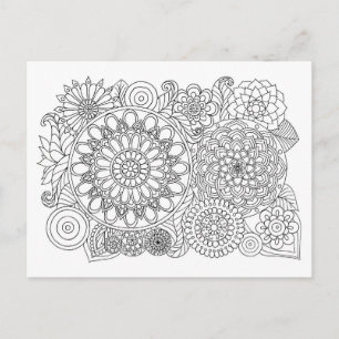 Mandala Floral Bouquet Adult Colouring Postcard