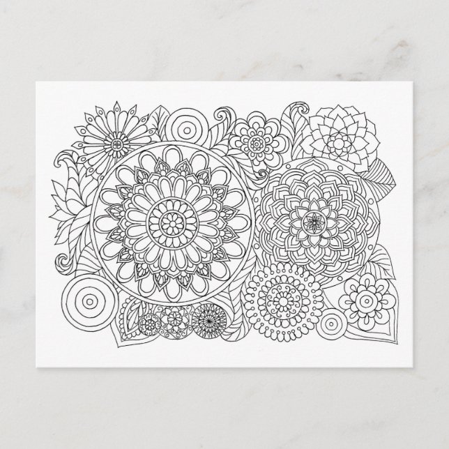 Mandala Floral Bouquet Adult Colouring Postcard (Front)