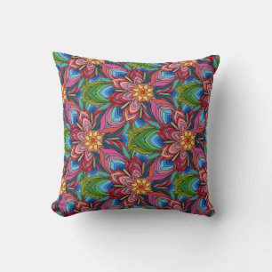 Mandala Floral Design in blues and pinks Cushion