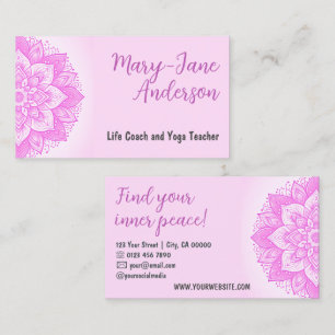 Mandala Floral Design Yoga Studio Girly Pink Blush Business Card
