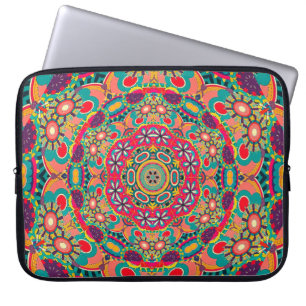 Mandala Floral Psychedelic Retro Hippie Millefiori Laptop Sleeve
