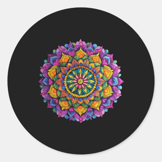 Mandala Floral Zen Vibrant Circular Pattern  Classic Round Sticker (Front)