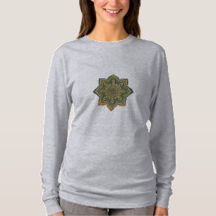 Mandala Flower Art. Green Gold Zen Decor T-Shirt