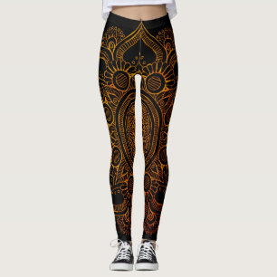 Mandala Flower - Black and Gold Leggings