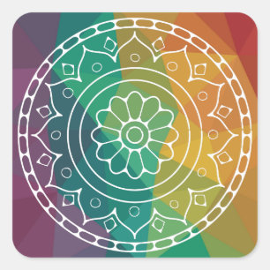 Mandala flower colourful yoga design square sticker