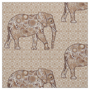 Mandala flower elephant - brown and taupe fabric