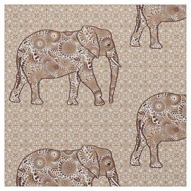 Mandala flower elephant - brown and taupe fabric (Swatch)