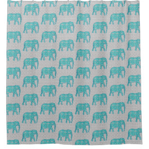 Mandala flower elephant - turquoise, grey & white shower curtain