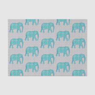 Mandala Flower Elephant, Turquoise, Grey & White Tissue Paper