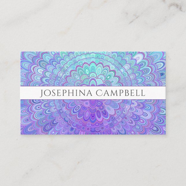Mandala Flower in Blue and Purple Business Card (Front)