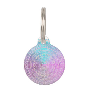 Mandala Flower in Pastel Pink and Light Blue Pet Tag
