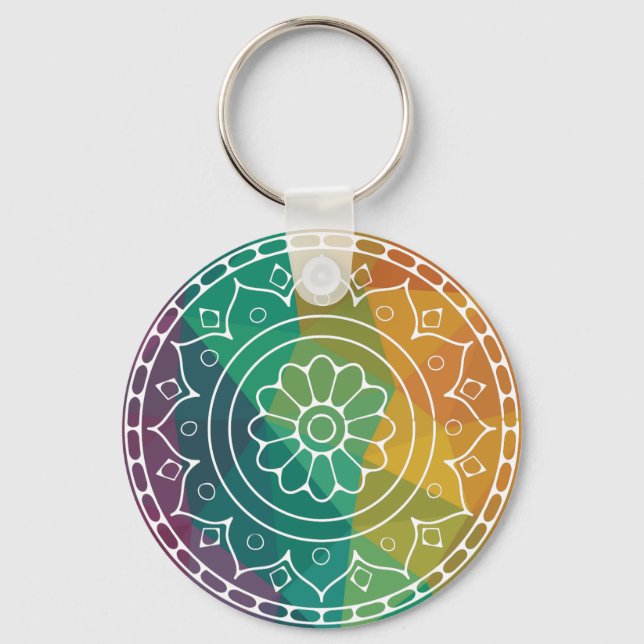 Mandala flower india rainbow boho chic design key ring (Front)
