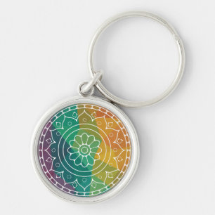 Mandala flower india rainbow colourful boho key ring