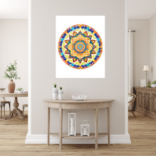 Mandala Flower Magic Blue Watercolor Photo Print