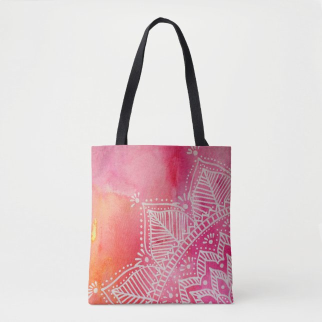 Mandala flower on watercolor background - pink tote bag (Front)