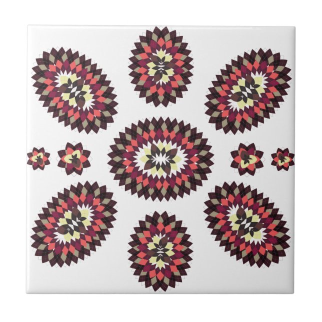 Mandala Flower Pattern Ceramic Tile (Front)