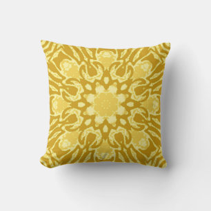 Mandala Flower Pattern - Mustard Gold and Yellow Cushion