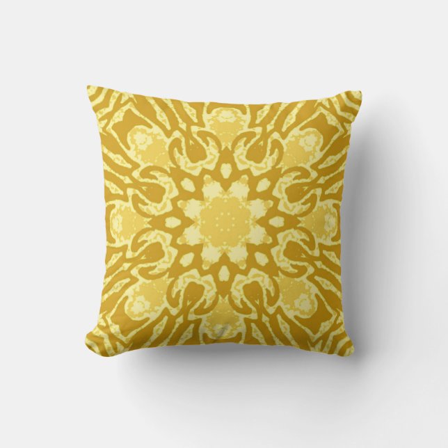 Mandala Flower Pattern - Mustard Gold and Yellow Cushion (Front)