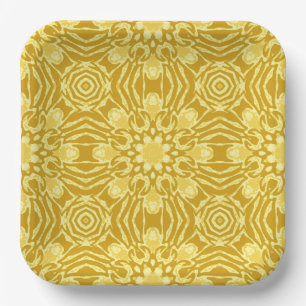 Mandala Flower Pattern - Mustard Gold and Yellow   Paper Plate