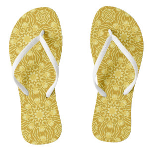 Mandala Flower Pattern - Mustard Gold and Yellow   Thongs