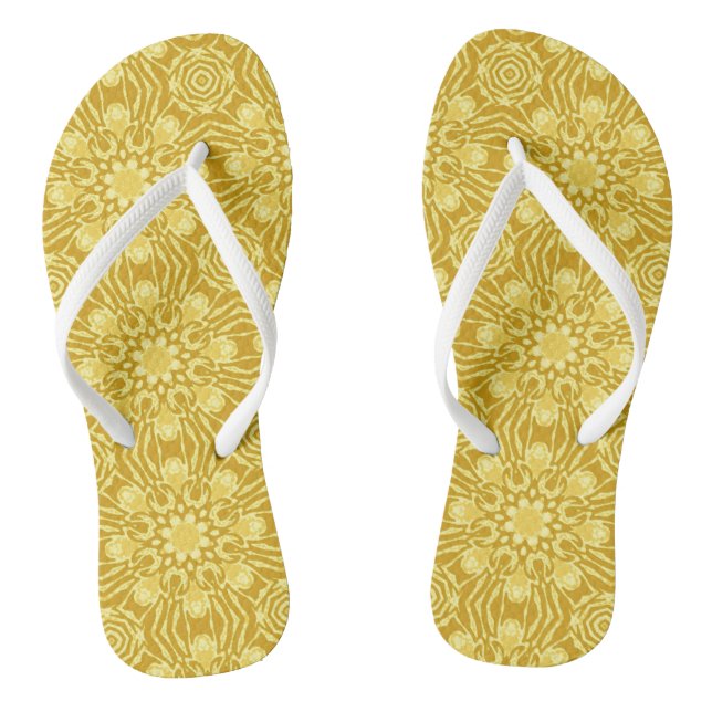 Mandala Flower Pattern - Mustard Gold and Yellow   Thongs (Footbed)